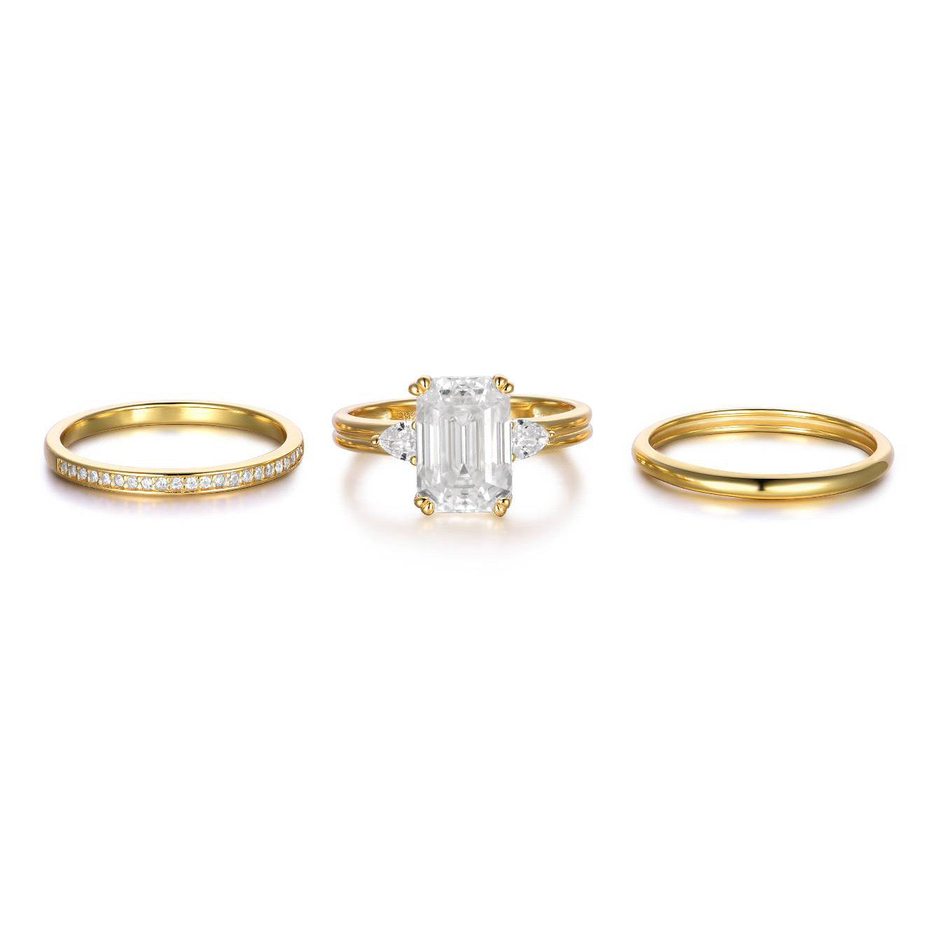 EMERALD CUT MOISSANITE CLUSTER ENGAGEMENT RING SET (3.5 Carat)