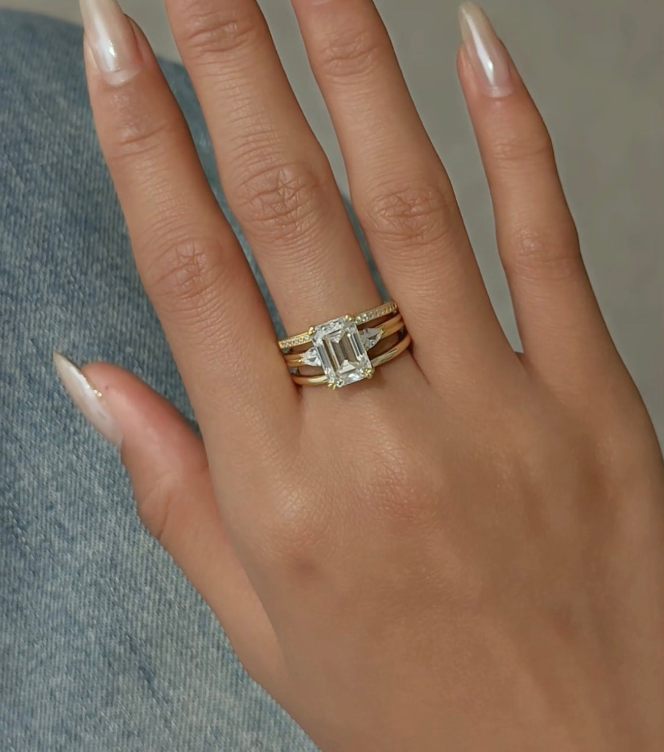 EMERALD CUT MOISSANITE CLUSTER ENGAGEMENT RING SET (3.5 Carat)