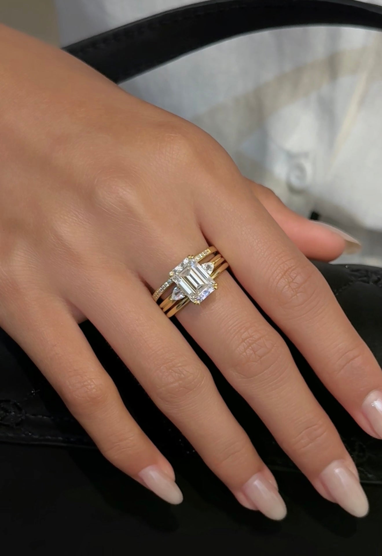 EMERALD CUT MOISSANITE CLUSTER ENGAGEMENT RING SET (3.5 Carat)