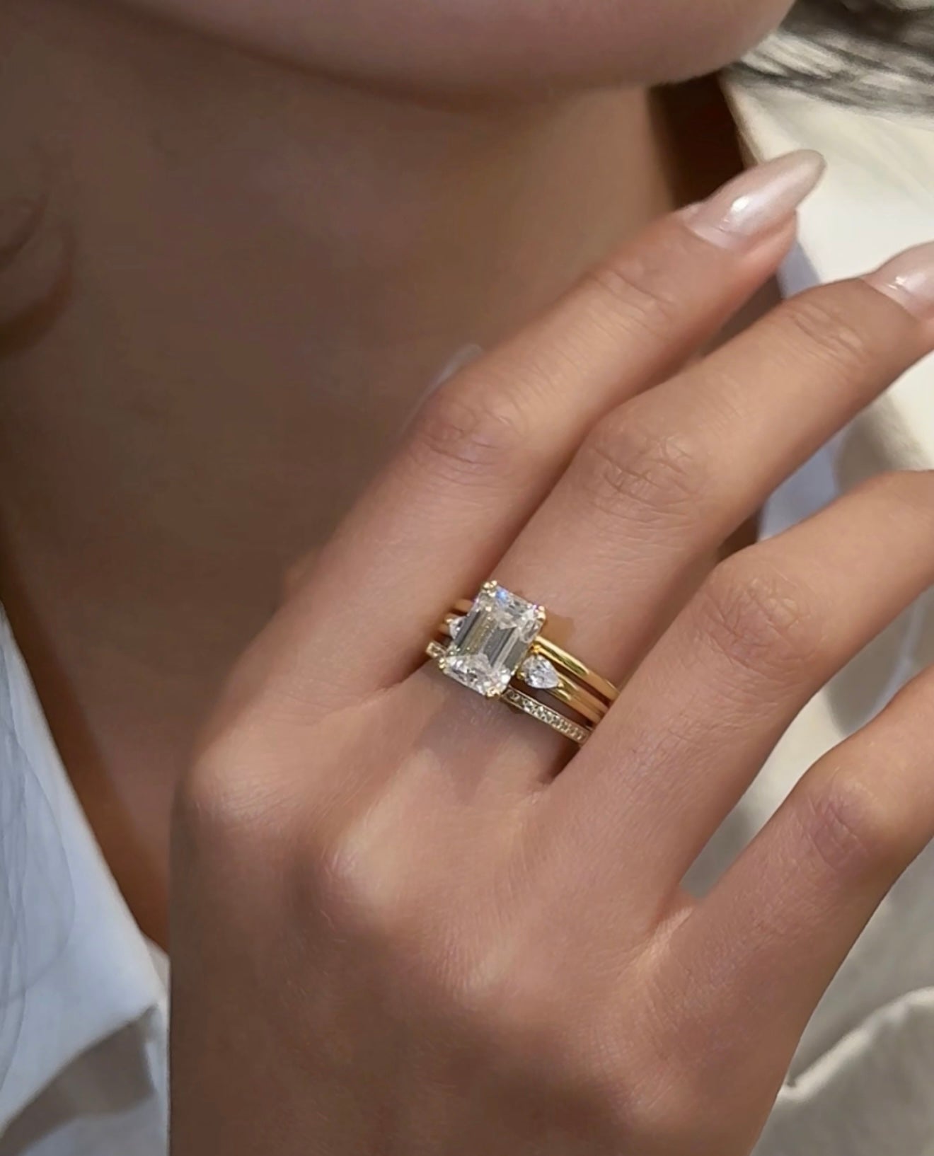 EMERALD CUT MOISSANITE CLUSTER ENGAGEMENT RING SET (3.5 Carat)