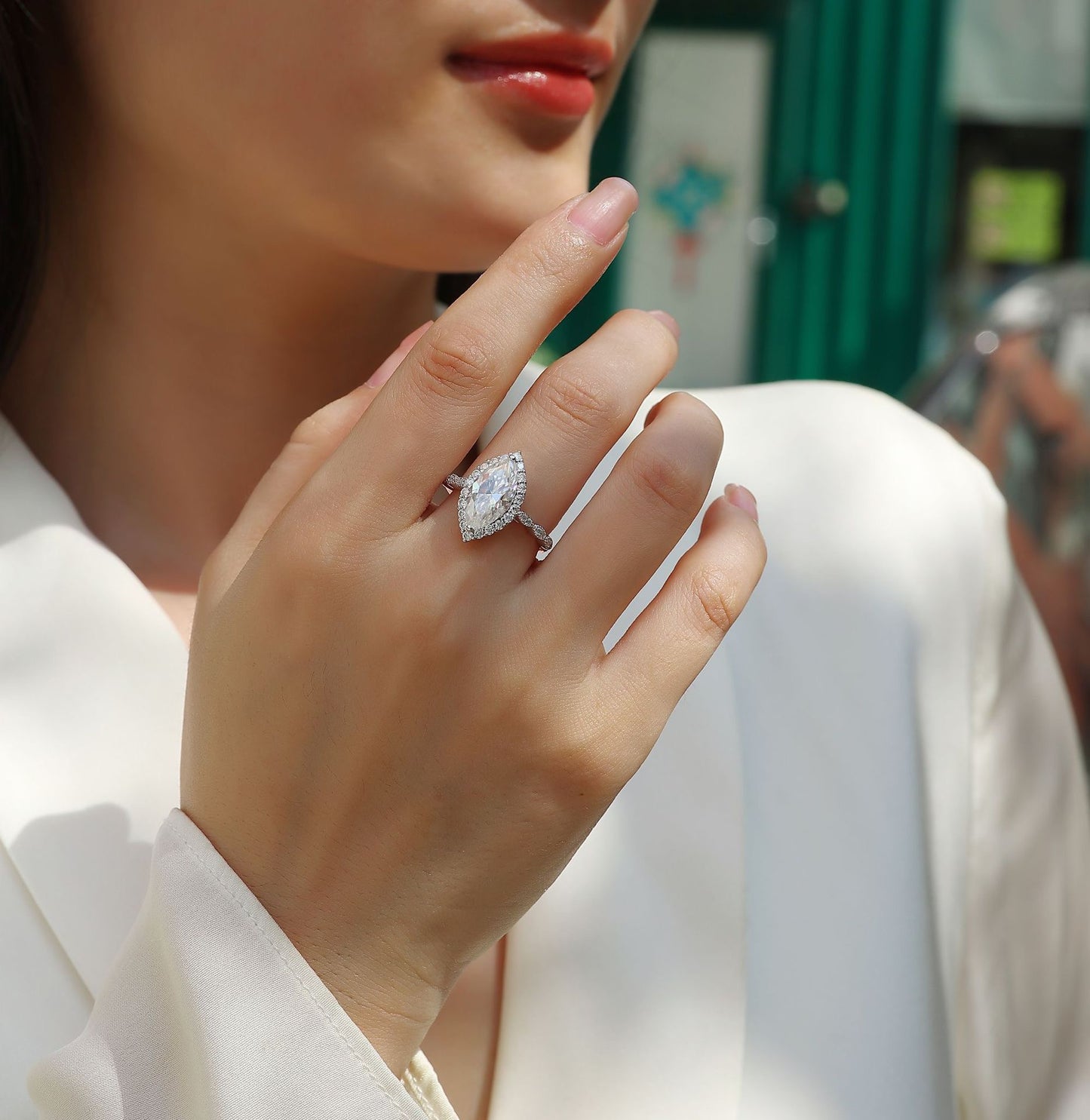MARQUISE CUT HALO MOISSANITE ENGAGEMENT RING (5 Carat)