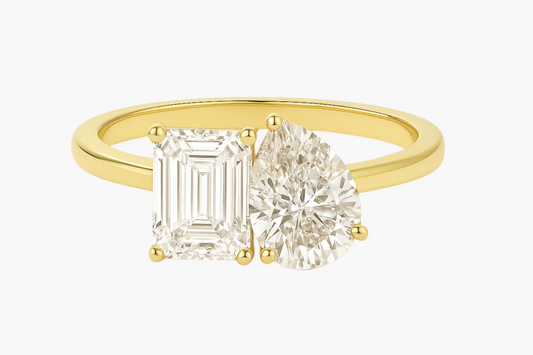 PEAR AND EMERALD CUT TOI ET MOI MOISSANITE ENGAGEMENT RING (3 Carat)
