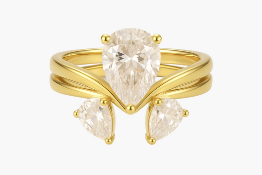 PEAR CUT MOISSANITE CLUSTER ENGAGEMENT RING SET (1.75 Carat)
