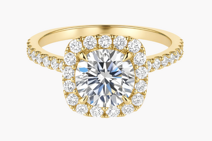 CUSHION CUT HALO MOISSANITE ENGAGEMENT RING (2 Carat)