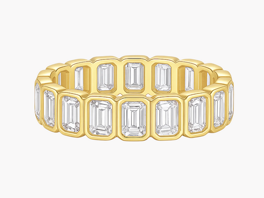EMERALD CUT BEZEL SET FULL ETERNITY MOISSANITE BAND (4mm)