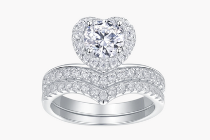 HEART HALO MOISSANITE CLUSTER ENGAGEMENT RING SET (1.5 Carat)