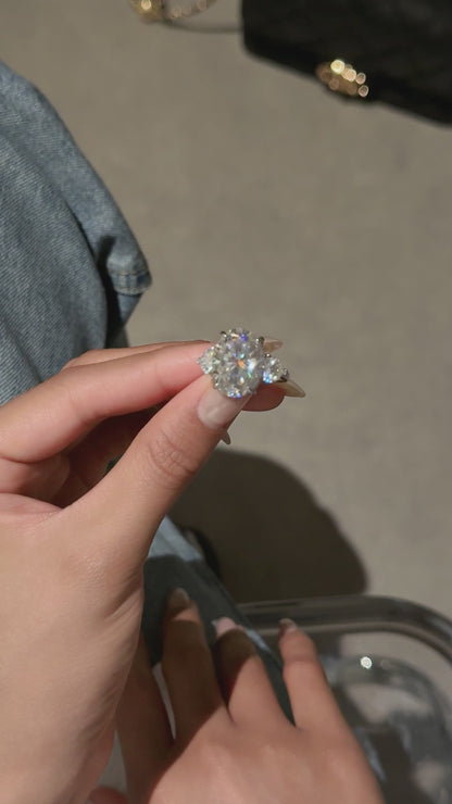 THREE STONE OVAL CUT MOISSANITE ENGAGEMENT RING (8 Carat)