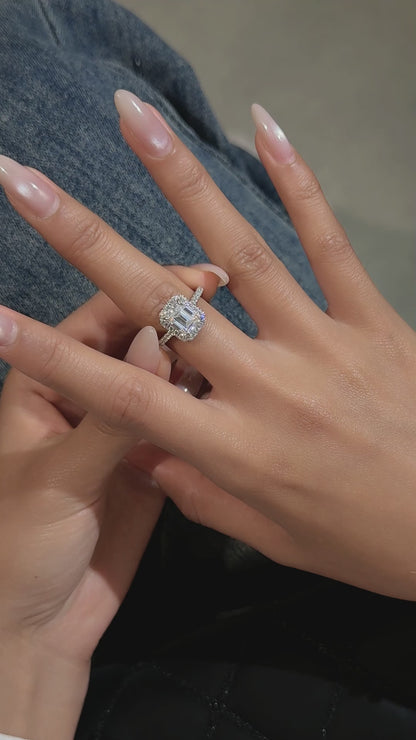 EMERALD CUT HALO MOISSANITE ENGAGEMENT RING (2 Carat)